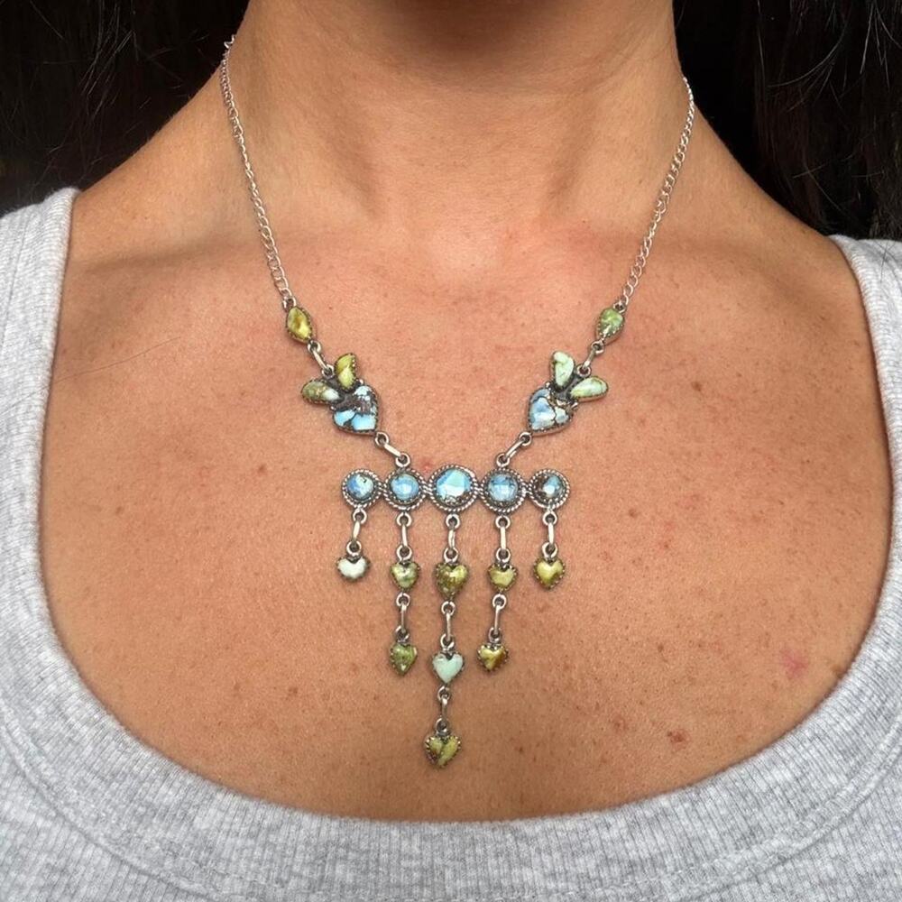 Sterling silver handmade chandelier style turquoise necklace
